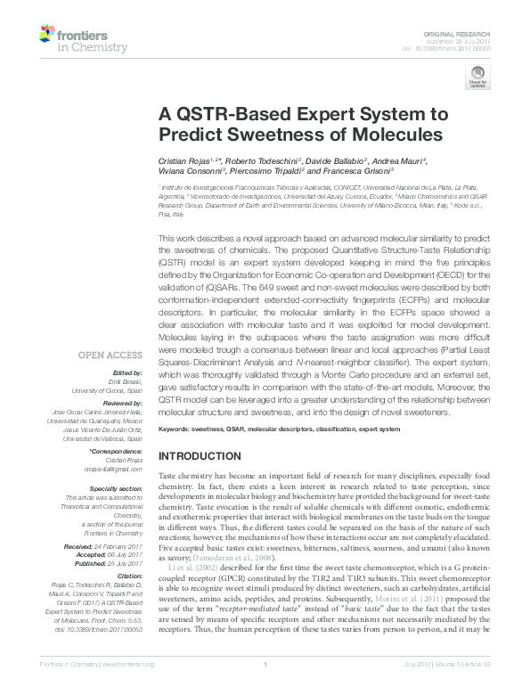 (PDF) A QSTR-Based Expert System to Predict Sweetness of Molecules