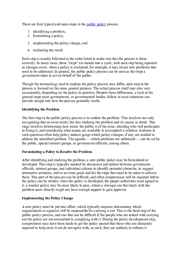 (DOC) There are four typical and main steps in the public policy process