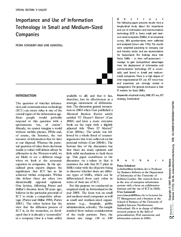 (PDF) Importance and Use of Information Technology in Small and Medium ...