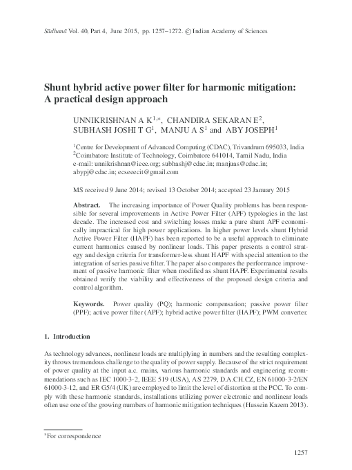 (PDF) Shunt hybrid active power filter for harmonic mitigation: A ...