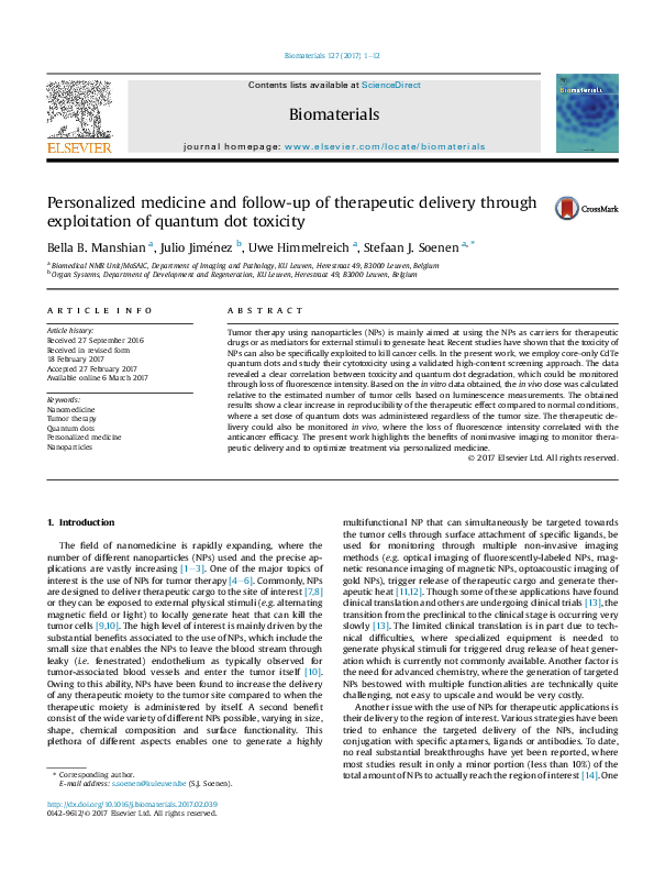 (PDF) Personalized medicine and followup of therapeutic delivery