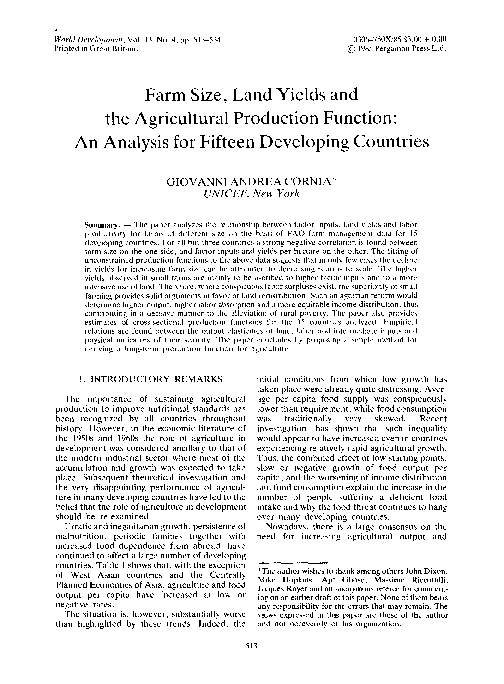 (PDF) Farm size, land yields and the agricultural production function ...