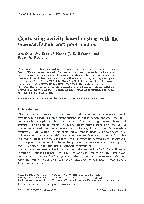 (PDF) Contrasting activity-based costing with the German/Dutch cost ...