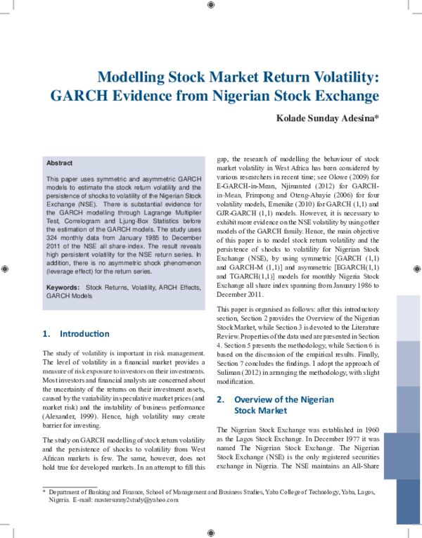 (PDF) Modelling Stock Market Return Volatility: GARCH Evidence from ...