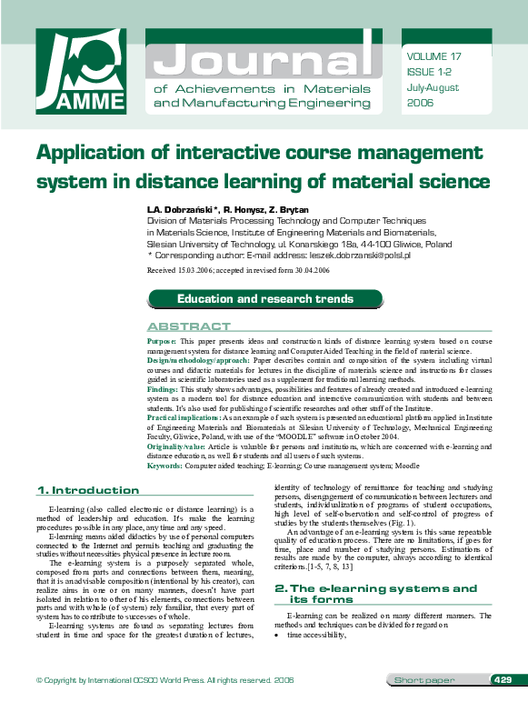 (PDF) Application of interactive course management system in distance ...