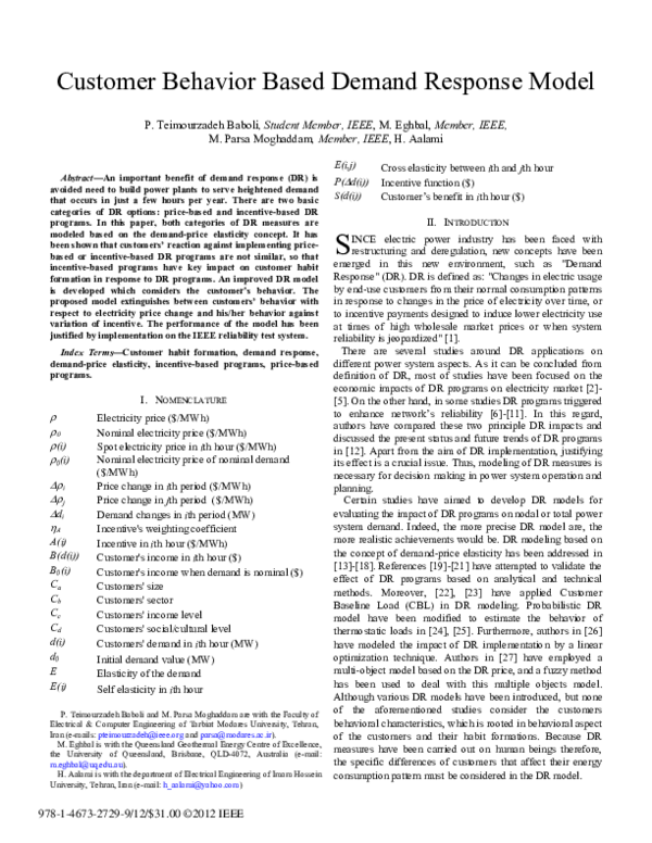 (PDF) Customer behavior based demand response model