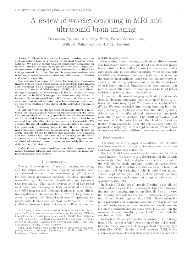 (PDF) A review of wavelet denoising in MRI and ultrasound brain imaging