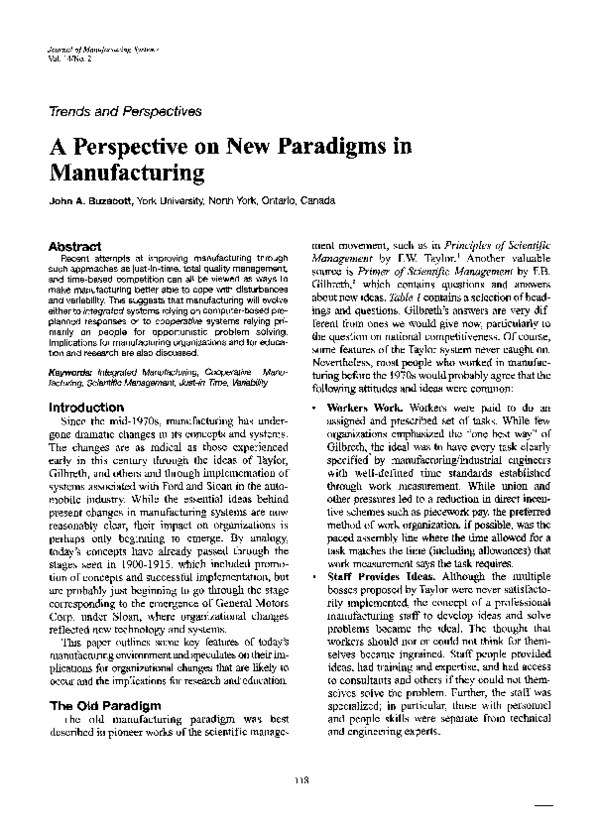 (PDF) A perspective on new paradigms in manufacturing