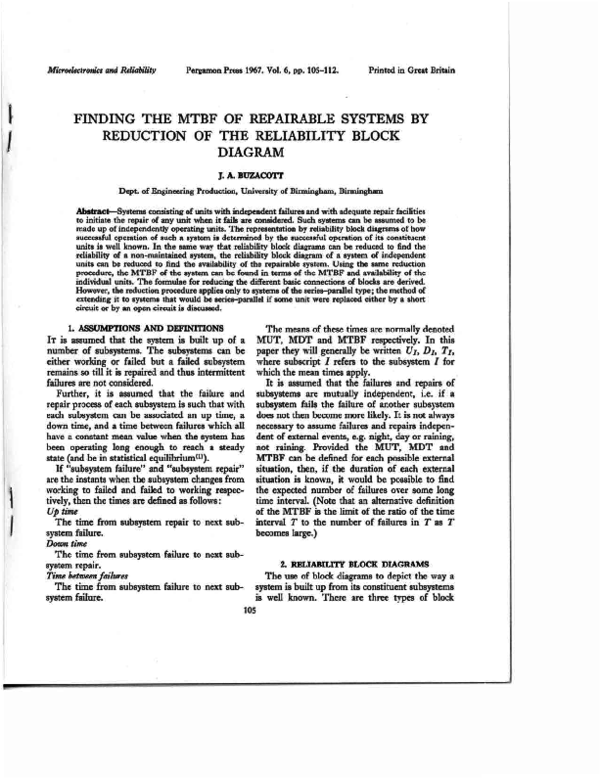 (PDF) Finding the MTBF of repairable systems by reduction of the ...