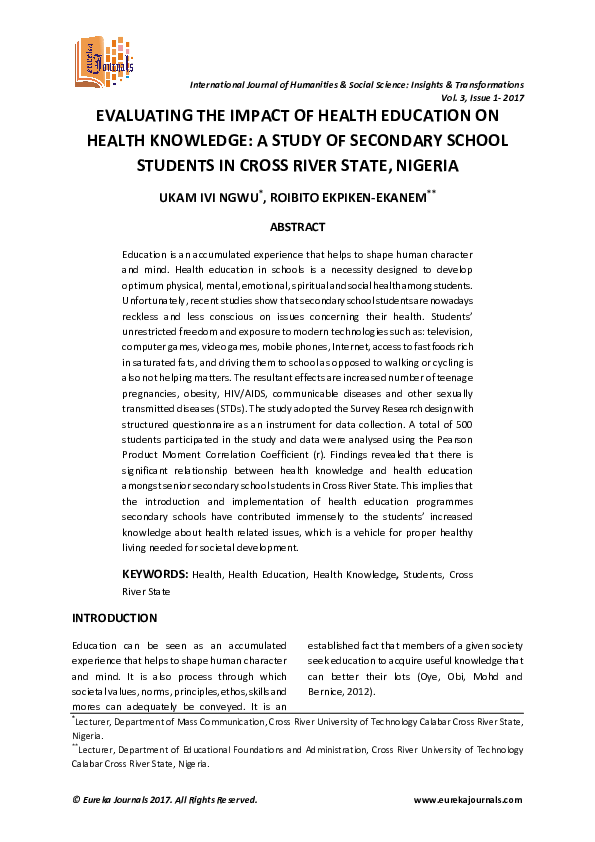 (PDF) EVALUATING THE IMPACT OF HEALTH EDUCATION ON HEALTH KNOWLEDGE: A ...