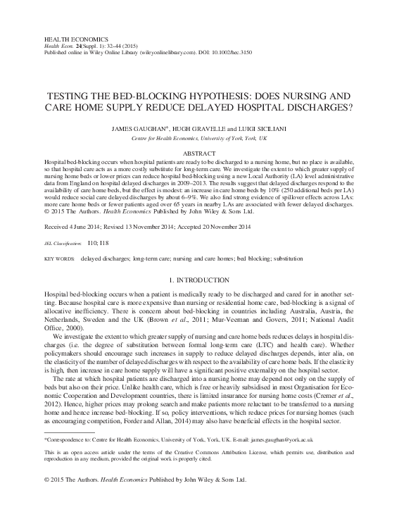 (PDF) TESTING THE BED-BLOCKING HYPOTHESIS: DOES NURSING AND CARE HOME ...