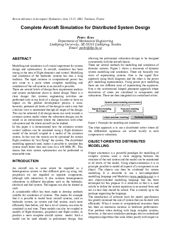 (PDF) Complete Aircraft Simulation for Distributed System Design
