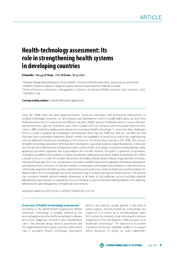 (PDF) Health-technology assessment: Its role in strengthening health ...