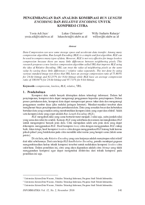 (PDF) PENGEMBANGAN DAN ANALISIS KOMBINASI RUN LENGTH ENCODING DAN ...