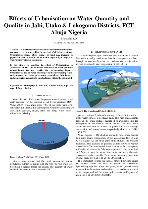 (PDF) Effects of Urbanisation on Water Quantity and Quality in Jabi ...
