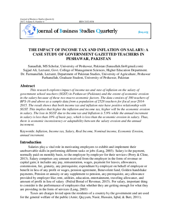 (PDF) THE IMPACT OF INCOME TAX AND INFLATION ON SALARY: A CASE STUDY OF ...