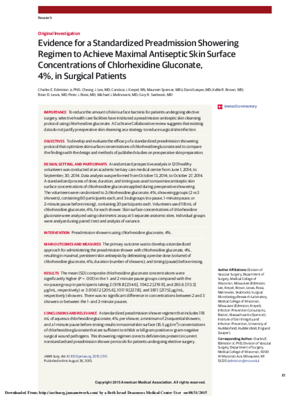 (PDF) Evidence for a Standardized Preadmission Showering Regimen to
