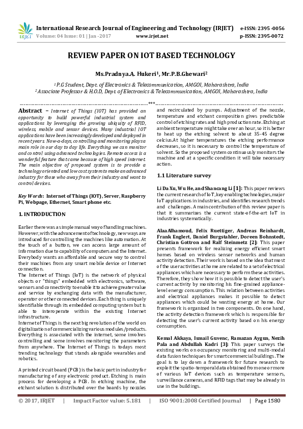 (PDF) Review paper on IoT based technology