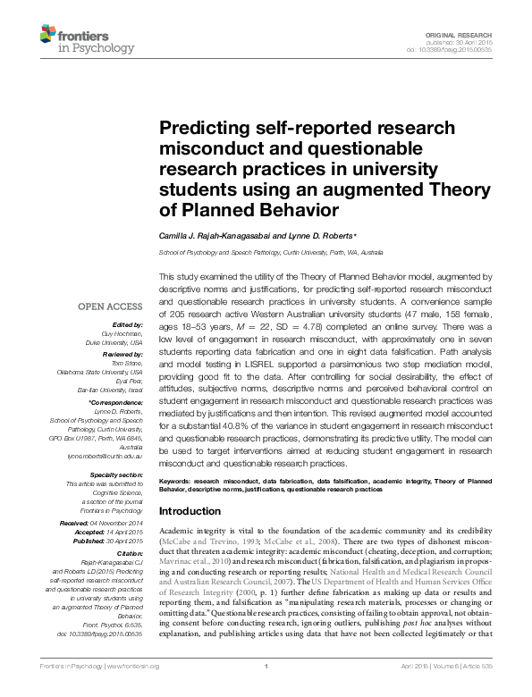 (PDF) Predicting self-reported research misconduct and questionable ...