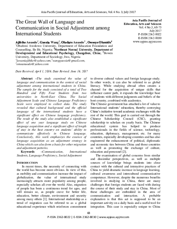 (PDF) The Great Wall of Language and Communication in Social Adjustment ...