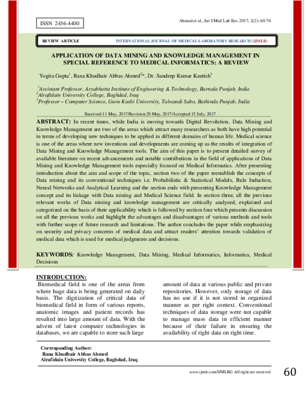 (PDF) APPLICATION OF DATA MINING AND KNOWLEDGE MANAGEMENT IN SPECIAL ...