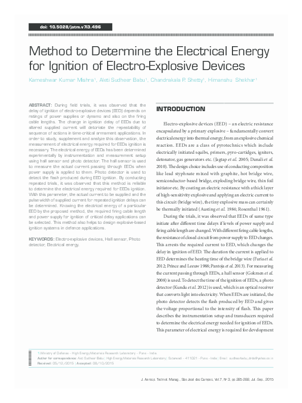 (PDF) Method to Determine the Electrical Energy for Ignition of Electro ...