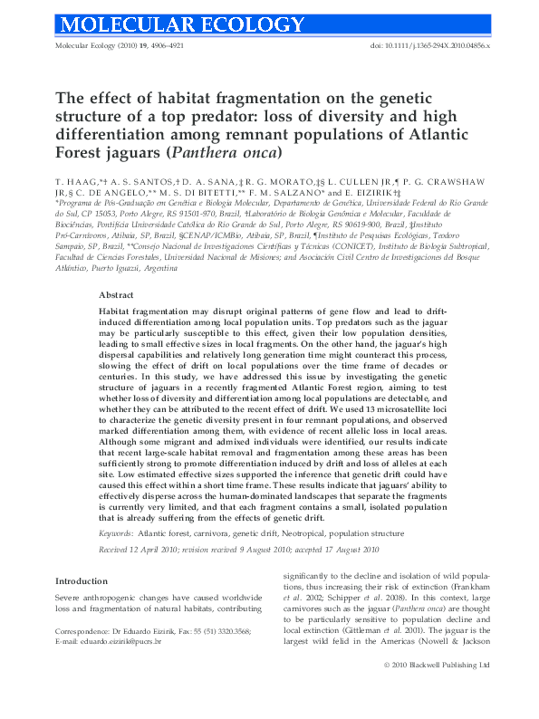(PDF) The effect of habitat fragmentation on the genetic structure of a ...