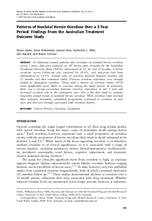 (PDF) Patterns of Nonfatal Heroin Overdose Over a 3-Year Period ...