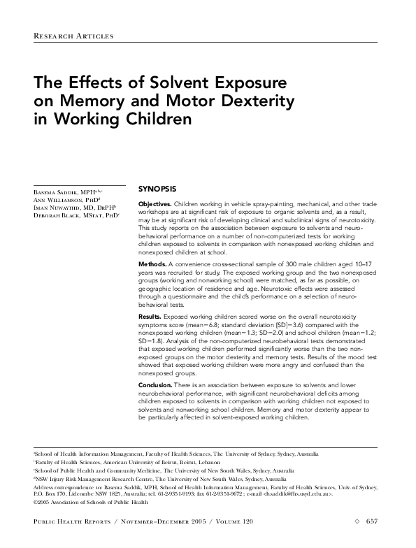 (PDF) The effects of solvent exposure on memory and motor dexterity in ...