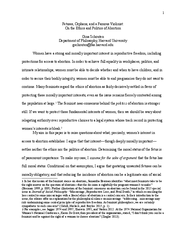 (DOC) Fetuses, Orphans, and a Famous Violinist On the Ethics and