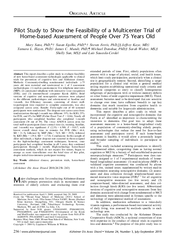(PDF) P1-381: Pilot study to assess reliability and efficiency of home ...