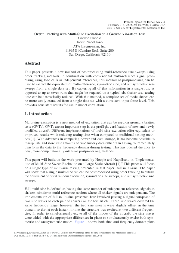 (PDF) Order Tracking with Multi-Sine Excitation on a Ground Vibration Test