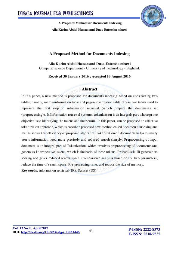 Pdf A Proposed Method For Documents Indexing