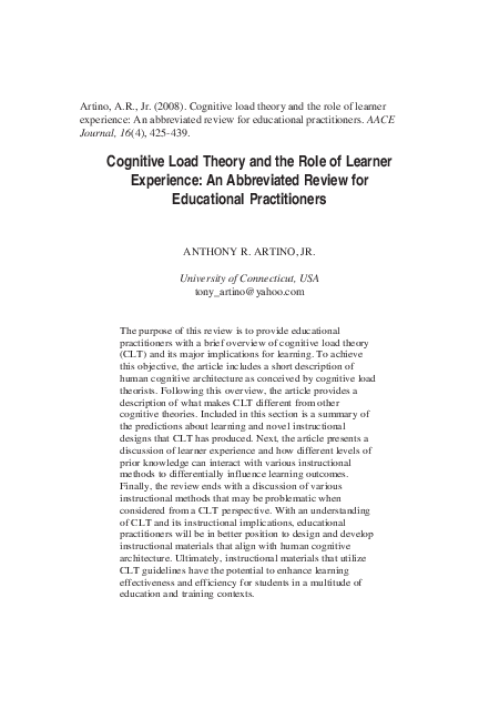 (PDF) Cognitive Load Theory and the Role of Learner Experience: An ...