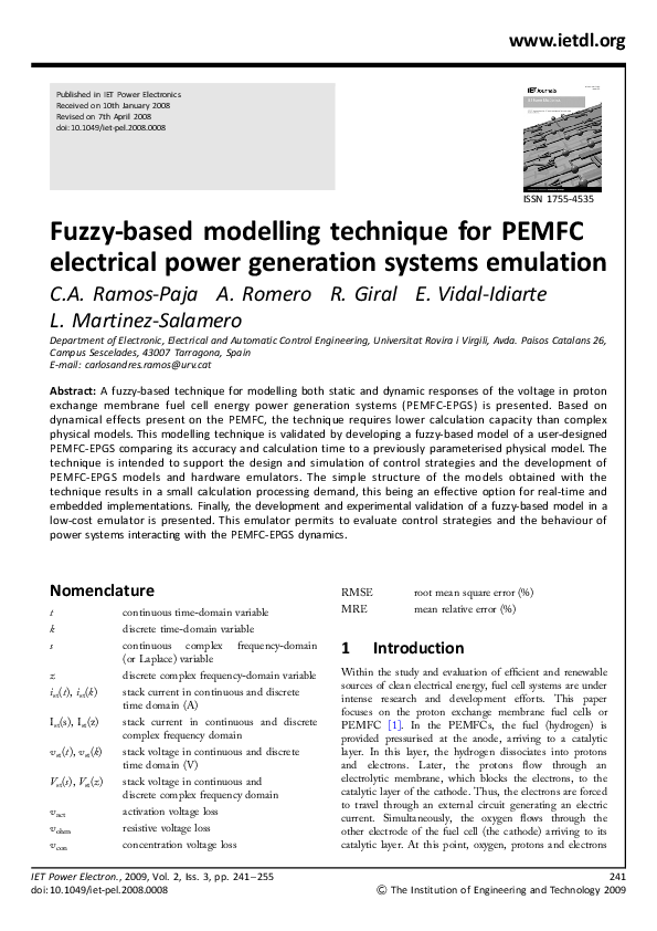 (PDF) Fuzzybased modelling technique for PEMFC electrical power