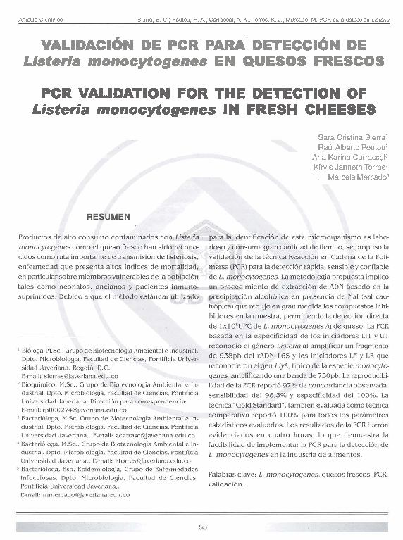 (PDF) PCR VALIDATION FOR THE DETECTION OF Listeria monocytogenes I N ...