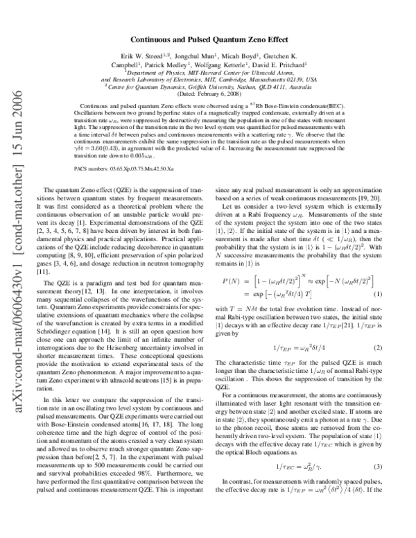 (PDF) Continuous and Pulsed Quantum Zeno Effect