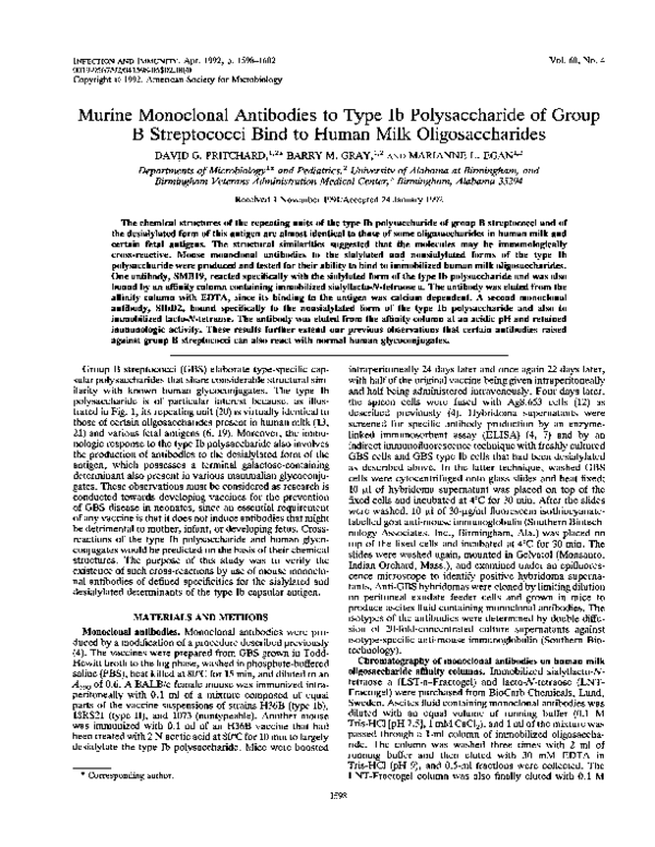 (PDF) Murine monoclonal antibodies to type Ib polysaccharide of group B ...