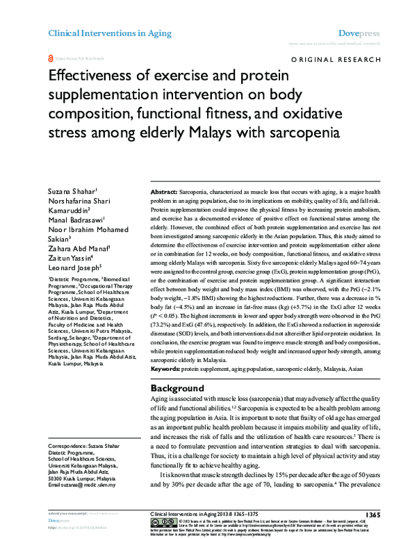 (PDF) Effectiveness of exercise and protein supplementation ...