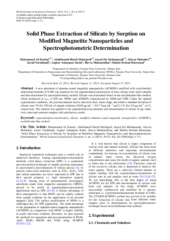 (PDF) Solid Phase Extraction of Silicate by Sorption on Modified ...
