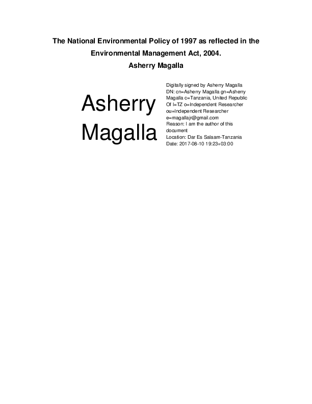 (PDF) THE NATIONAL ENVIRONMENTAL POLICY OF 1997 AS REFLECTED BY THE