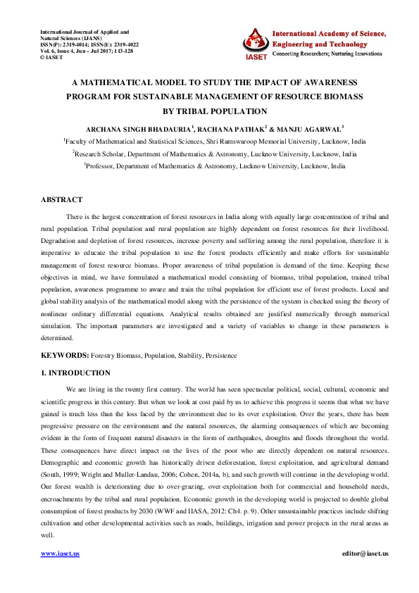 (PDF) A MATHEMATICAL MODEL TO STUDY THE IMPACT OF AWARENESS PROGRAM FOR ...
