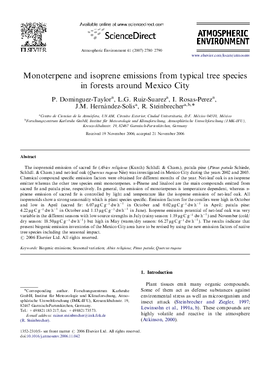 (PDF) Monoterpene and isoprene emissions from typical tree species in ...