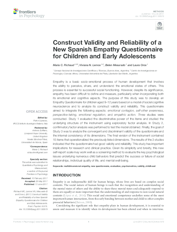 (PDF) Construct Validity and Reliability of a New Spanish Empathy ...