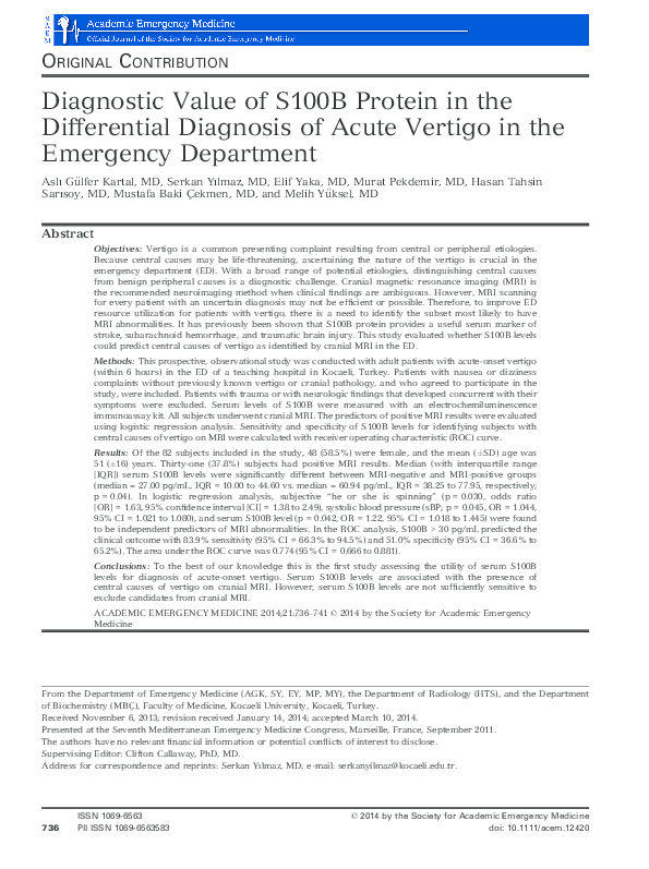 (PDF) Diagnostic Value of S100B Protein in the Differential Diagnosis ...