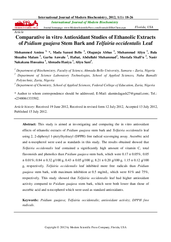 (PDF) Comparative in vitro Antioxidant Studies of Ethanolic Extracts of ...