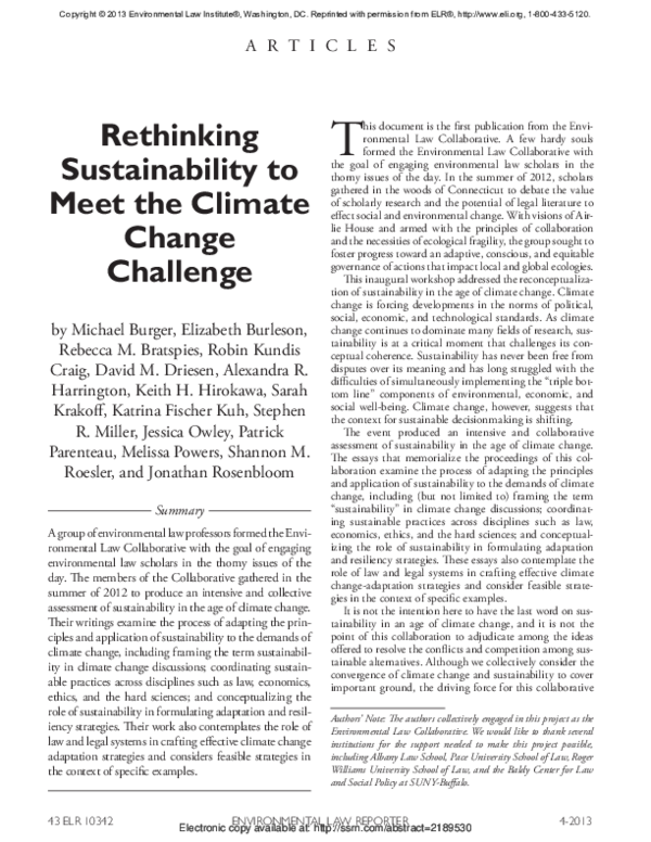 (PDF) Rethinking Sustainability to Meet the Climate Change Challenge