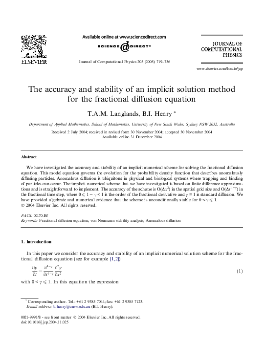 (PDF) The accuracy and stability of an implicit solution method for the ...