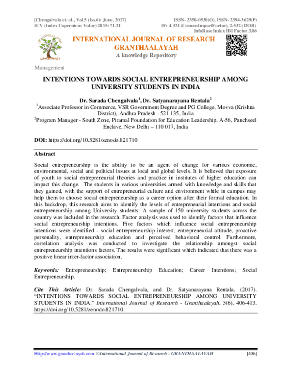 (PDF) Intentions towards social entrepreneurship among university ...