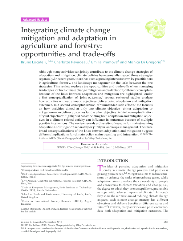 (PDF) Integrating climate change mitigation and adaptation in ...
